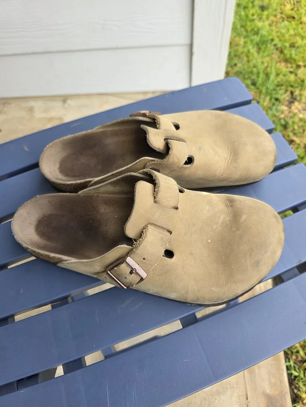 Birkenstock Boston Taupe Leather Clogs Slip On Shoes Unisex EU 42 US Men's 9